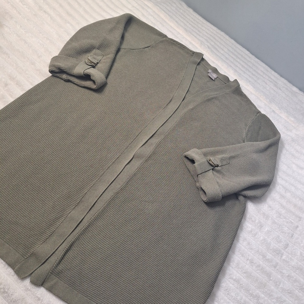 Chico's Ribbed Knit Open Front Tunic Cardigan Sweater Womens XL Olive